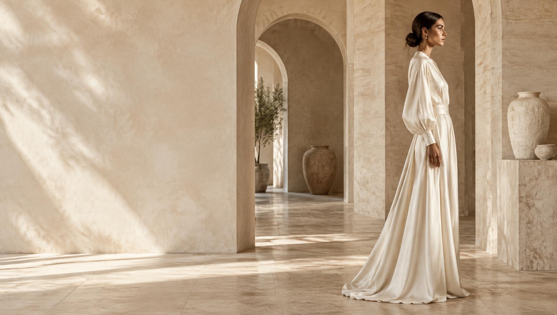 Ivory silk and sculptural stone in the VESPERA atelier